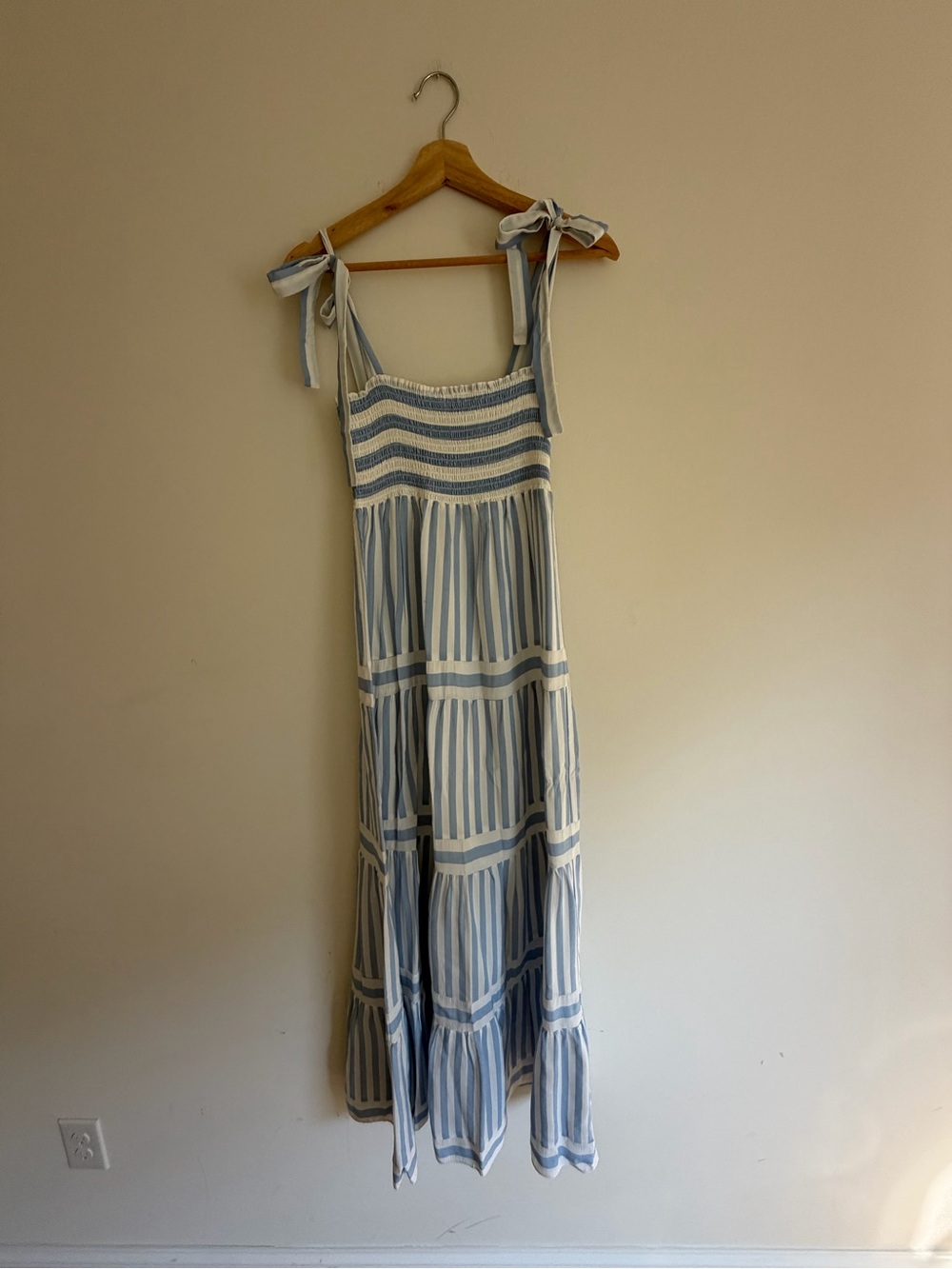 Blue & White Striped Tie-Shoulder Maxi Dress